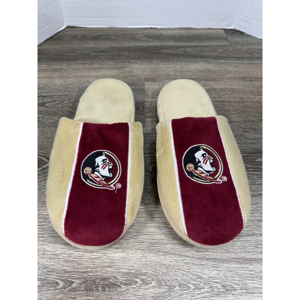 FOCO Florida State Seminoles Mens Large 11-12 Slippers‎ FSU Garnet Gold Tan Logo